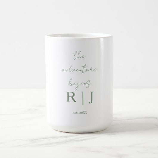 Monogramm-Hochzeitszitat-Abenteuer beginnt in Salb Kaffeetasse (Mittel)
