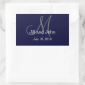 Monogramm Hochzeitwasser-Flaschenetikett Navy Rechteckiger Aufkleber (Tasche)