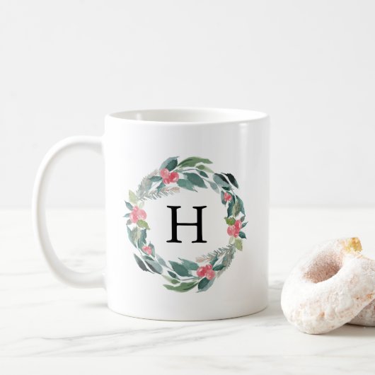 Monogramm Holiday Forest Kaffeetasse (Mit Donut)