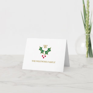 Monogramm Holly- und Beeren-Notizkarte gefaltet