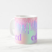 Monogramm holografischer Einhorn-Glitzer Tropfen R Kaffeetasse (Vorderseite Links)