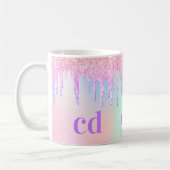 Monogramm holografischer Einhorn-Glitzer Tropfen R Kaffeetasse (Links)