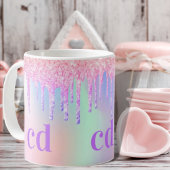 Monogramm holografischer Einhorn-Glitzer Tropfen R Kaffeetasse
