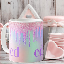 Monogramm holografischer Einhorn-Glitzer Tropfen R Kaffeetasse