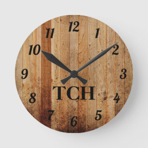 Monogramm Holz Rustikal Landhausstil Braun Schwarz Runde Wanduhr
