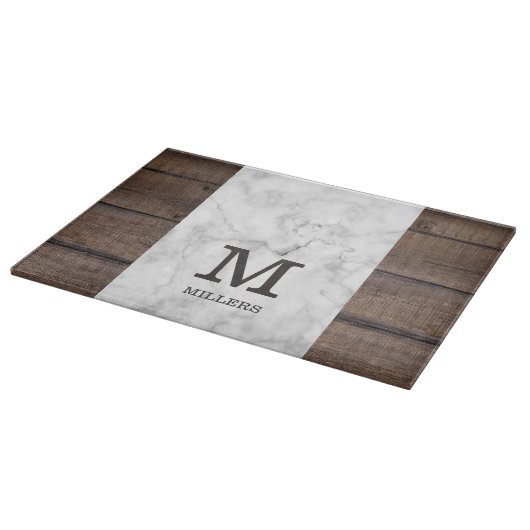 Monogramm Holz und Marmor mit personalisiertem Fam Schneidebrett (Ecke)