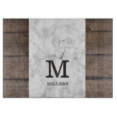 Monogramm Holz und Marmor mit personalisiertem Fam Schneidebrett (Vorderseite)