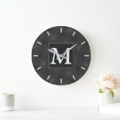 Monogramm-Holzkohlekreismuster Große Wanduhr (Zuhause)