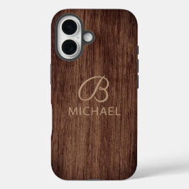 Monogramm Holzkörner aus Holz Personalisierter Nam iPhone 16 Hülle