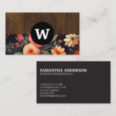 Monogramm | Holzkörner | Blumenmuster Visitenkarte (Vorne/Hinten)
