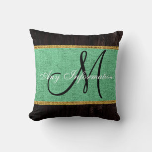 Monogramm Holzoptik Mintgrün Bunt Jute Rustikal Kissen