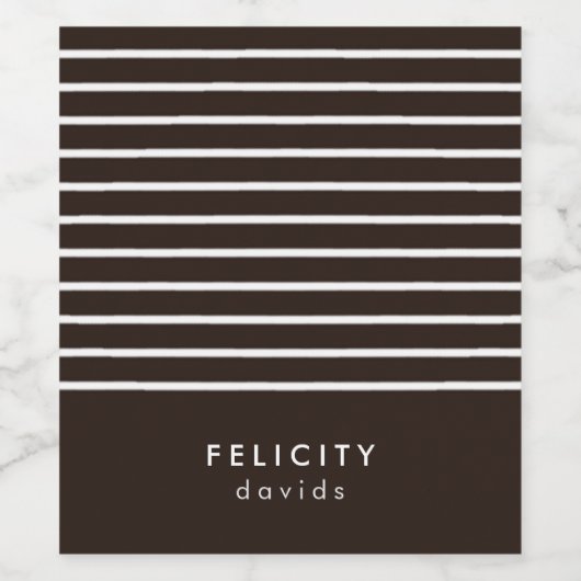 Monogramm horizontale Streifen braun und weiß Weinetikett (Einzelnes Label)