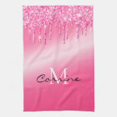 Monogramm Hot Pink Drilling Glitzer Metallic Waffe Geschirrtuch (Vertikal)