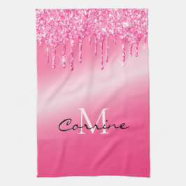 Monogramm Hot Pink Drilling Glitzer Metallic Waffe Geschirrtuch