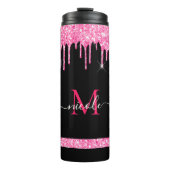 Monogramm Hot-Pink-Drilling-Glitzer Thermal Tumble Thermosbecher (Vorderseite)