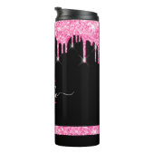 Monogramm Hot-Pink-Drilling-Glitzer Thermal Tumble Thermosbecher (Nach rechts gedreht)