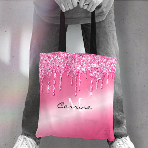 Monogramm Hot Pink Dripping Glitzer Metallischer N Tasche