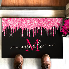 Monogramm Hot-Pink-Driving-Glitzer Schwarze Dose M Fußmatte