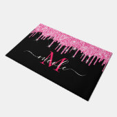 Monogramm Hot-Pink-Driving-Glitzer Schwarze Dose M Fußmatte (Schrägansicht)