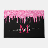 Monogramm Hot-Pink-Driving-Glitzer Schwarze Dose M Fußmatte (Vorderseite)