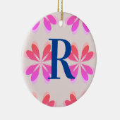 Monogramm Hot Pink Orange Retro Muster Keramik Ornament (Rechts)