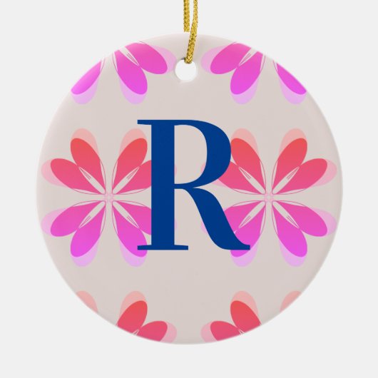 Monogramm Hot Pink Orange Retro Muster Keramik Ornament (Vorne)