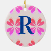 Monogramm Hot Pink Orange Retro Muster Keramik Ornament (Hinten)