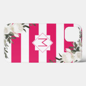 Monogramm Hot Pink Streifen Floral mit weißen Rose Case-Mate iPhone Hülle (Rückseite (Horizontal))