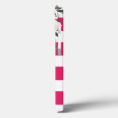 Monogramm Hot Pink Streifen Floral mit weißen Rose Case-Mate iPhone Hülle (Rückseite / Links)