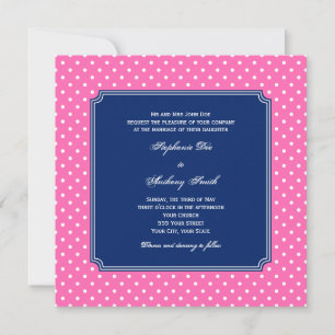 Monogramm Hot Pink, weißer Polka Dot mit Royal Blu Einladung