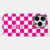 Monogramm Hot Pink White Checked Muster Case-Mate iPhone Hülle (Rückseite (Horizontal))