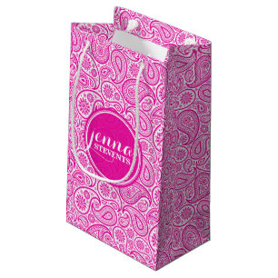 Monogramm Hot Pink & White Vintage Paisley Kleine Geschenktüte