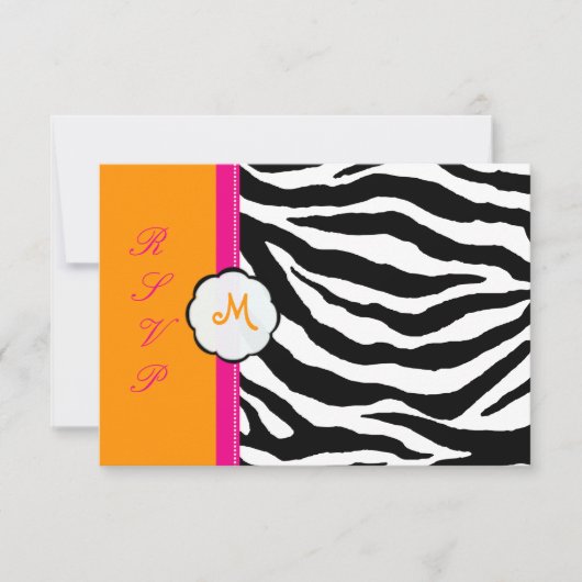 Monogramm/Hot Rosa/Orange/Zebra-UAWG RSVP Karte (Vorderseite)