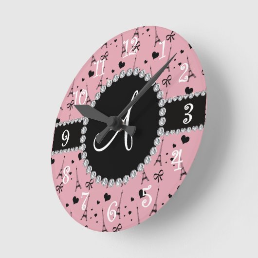 Monogramm hübsch-Rosa-Eiffelturm Runde Wanduhr (Winkel)