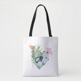 Monogramm Hübsche Aquarellfarben Blume Grün Tasche