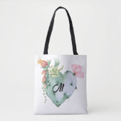 Monogramm Hübsche Aquarellfarben Blume Grün Tasche (Vorderseite)
