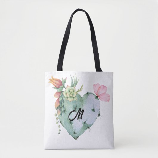 Monogramm Hübsche Aquarellfarben Blume Grün Tasche (Vorderseite)
