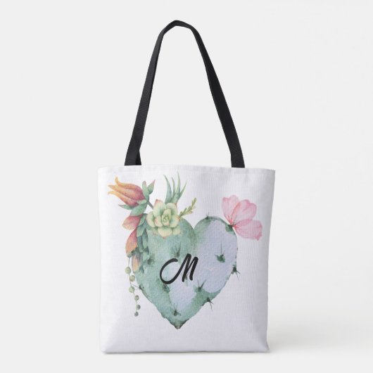 Monogramm Hübsche Aquarellfarben Blume Grün Tasche (Rückseite)