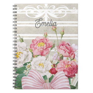 Monogramm hübsche floral Staubige Streifen Grau ro Notizblock