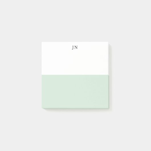 Monogramm hübsche grüne Pastell-Weiß-Farbbblock Post-it Klebezettel (Vorderseite)