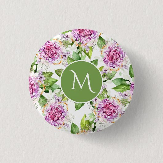 Monogramm Hübsche Lila grüne Farbe Button (Vorderseite)