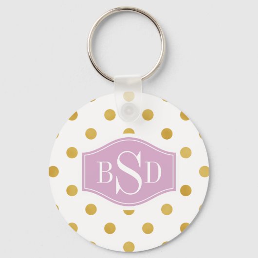 Monogramm hübsche Pollenmuster aus Gold und Weiß Schlüsselanhänger (Vorderseite)