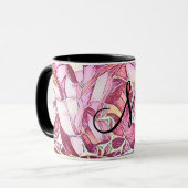 Monogramm Hübsche Rot-und Rose-Blume Tasse (Vorderseite Links)