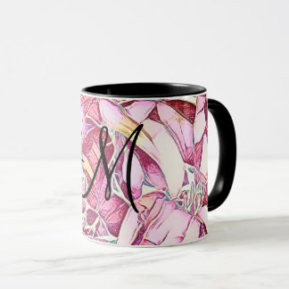 Monogramm Hübsche Rot-und Rose-Blume Tasse