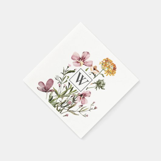 Monogramm Hübsche Wildblume Floral Bouquet Serviette (Ecke)