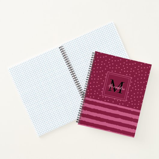 Monogramm hübscher Burgundy-Streifen und -Punkte Notizblock (Innenseite)