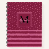 Monogramm hübscher Burgundy-Streifen und -Punkte Notizblock (Vorderseite)
