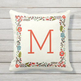 Monogramm hübscher Frühlingshorn aquamarin, rot Kissen Für Draußen