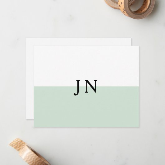 Monogramm Hübscher, grüner, weißer Farbblock Mitteilungskarte (Vorderseite/Rückseite Beispiel)