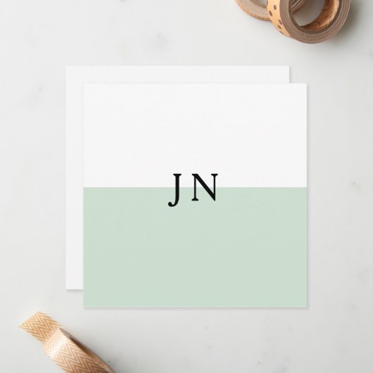Monogramm Hübscher, grüner, weißer Farbblock Mitteilungskarte (Vorderseite/Rückseite Beispiel)